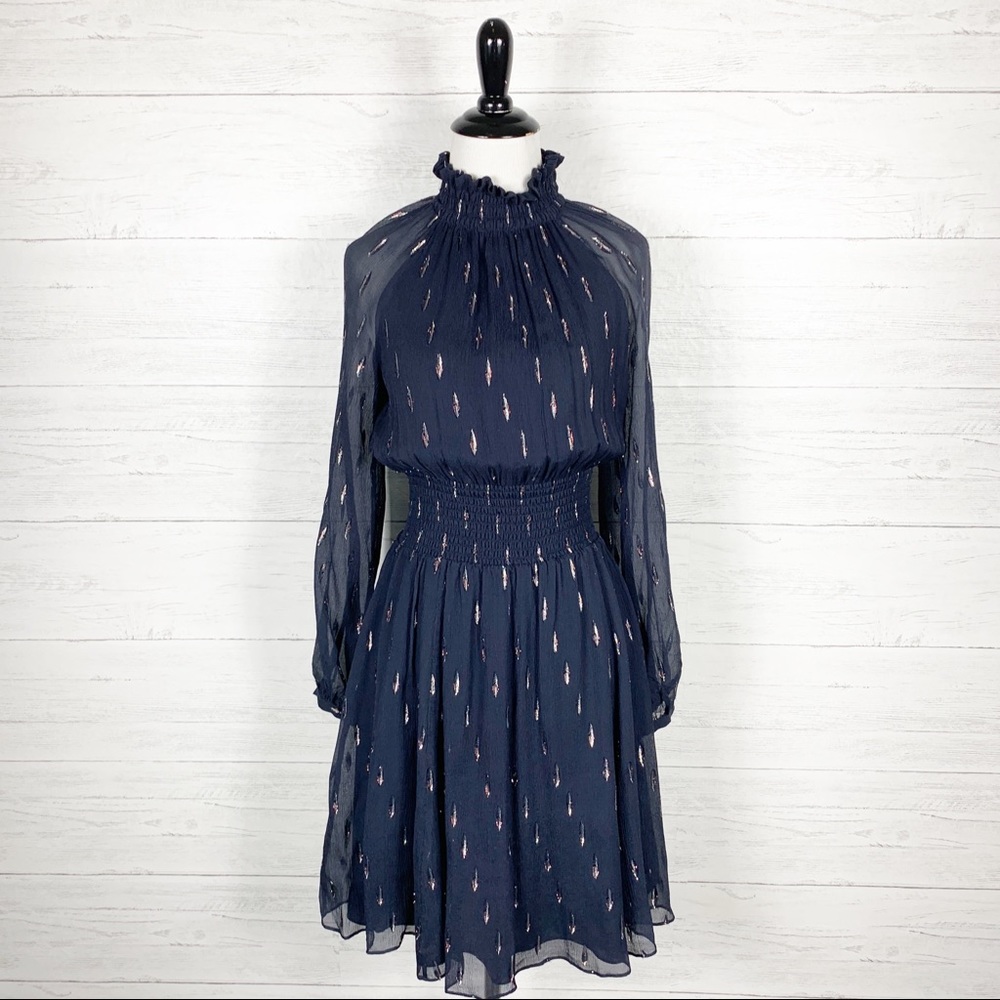 Rebecca Taylor • Navy Blue Metallic Chiffon Dress